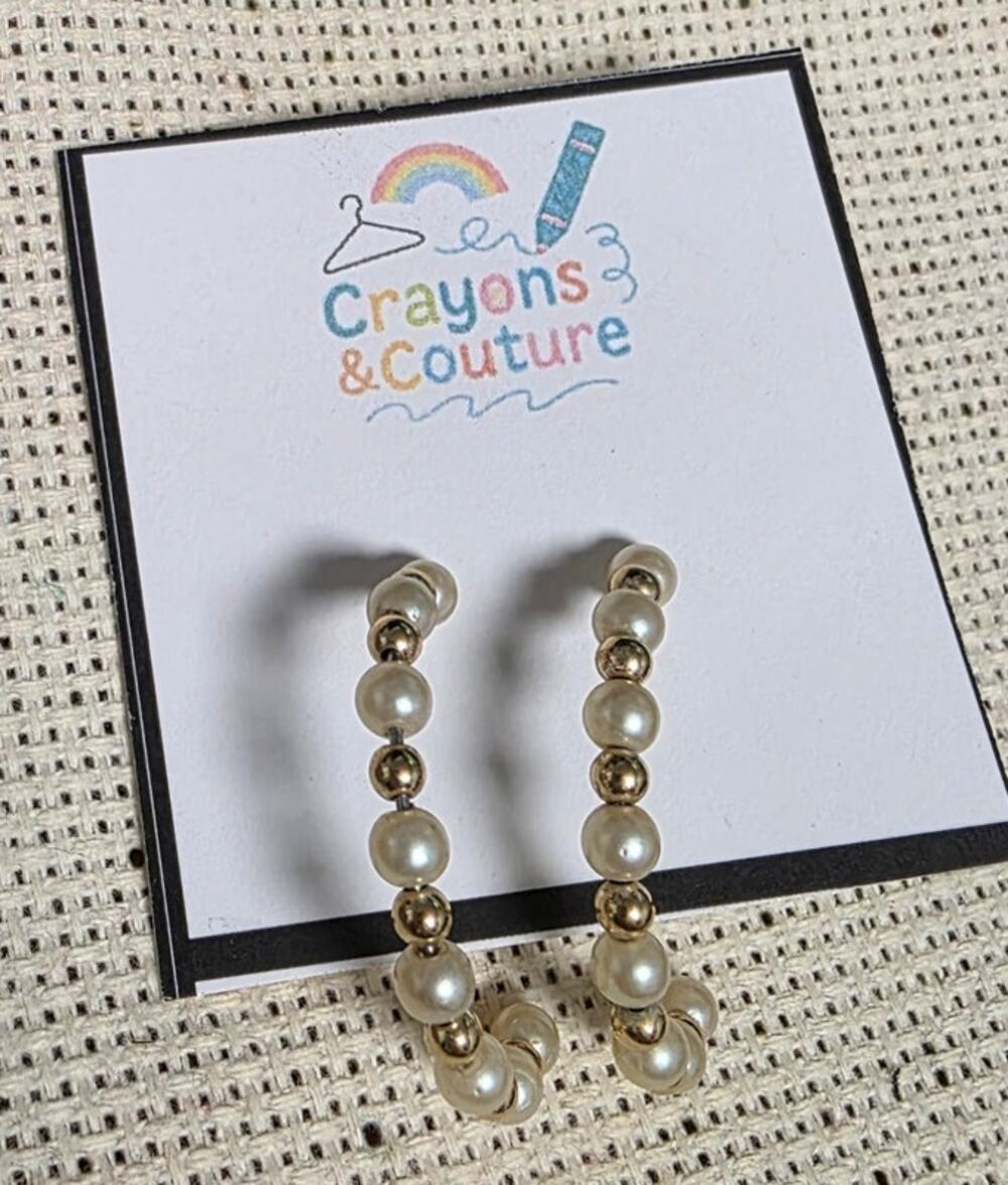 Gold White Beaded Pearl Hoop Drop Earrings Statement Bridal Elegant Retro Casual